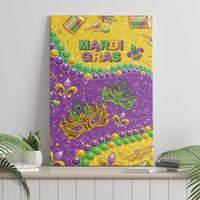 Mardi Gras glitter canvas wall art showing purple and gold scene with beads and mask
