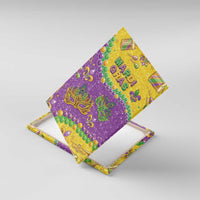 Glitter Mardi Gras canvas wall art angled view with colorful beads, masks, and confetti
