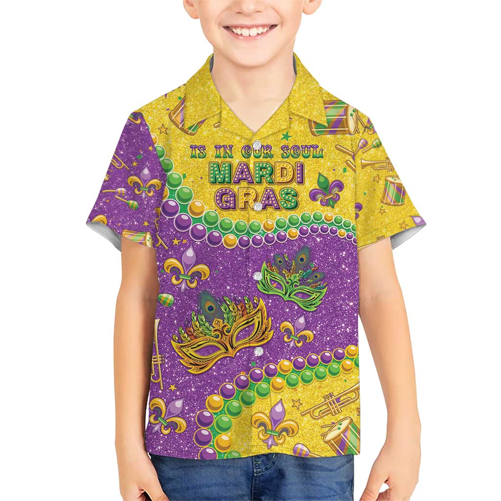 Mardi Gras Is In Our Soul Kid Hawaiian Shirt Glitter Style