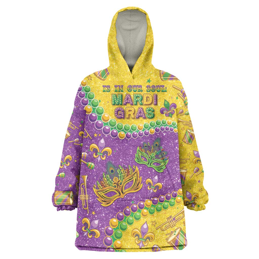 Mardi Gras Is In Our Soul Wearable Blanket Hoodie Glitter Style