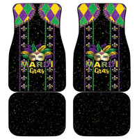 Set of 4 black car mats: 2 with Mardi Gras print and 2 speckled black backs