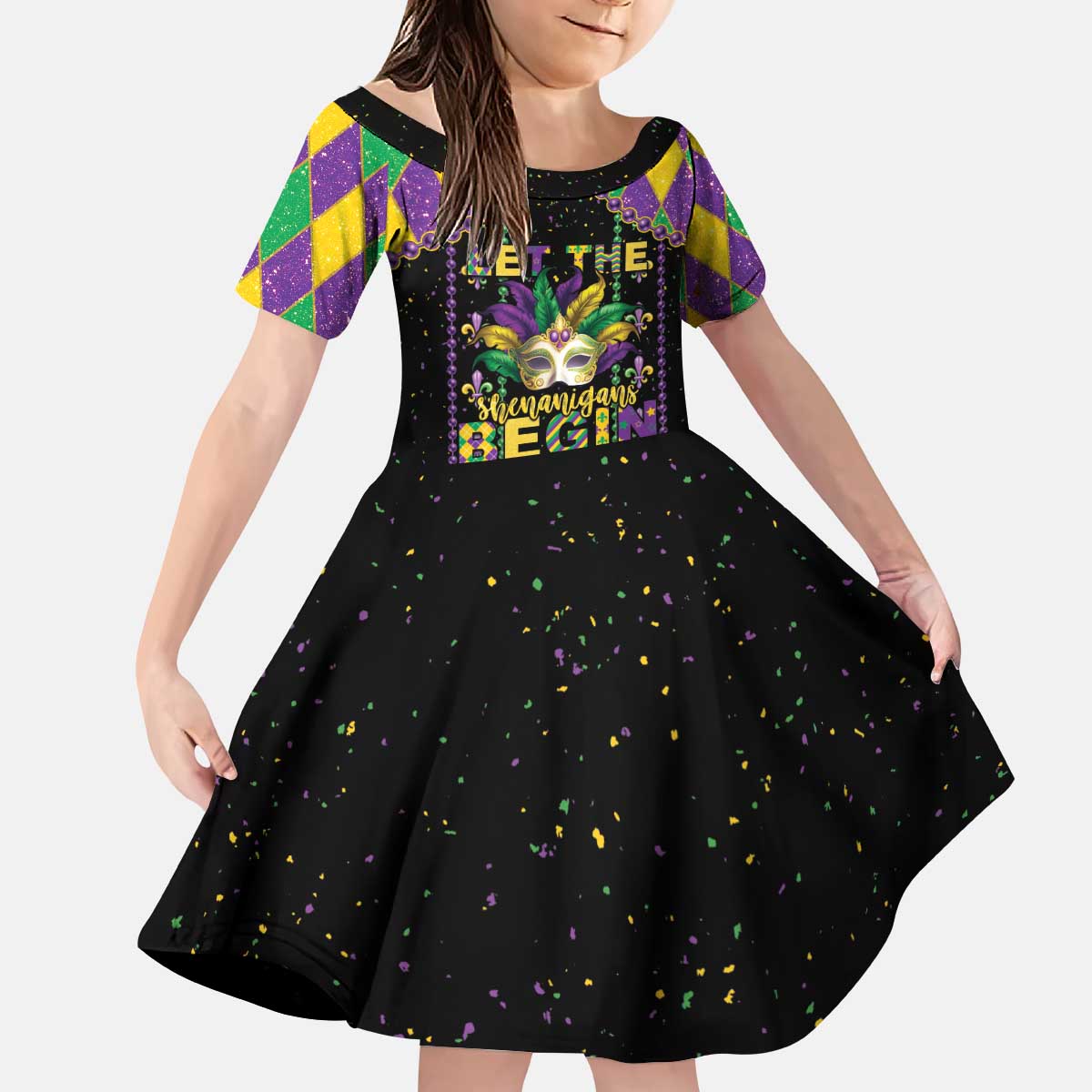 Funny Mardi Gras Kid Short Sleeve Dress Let The Shenanigans Begin