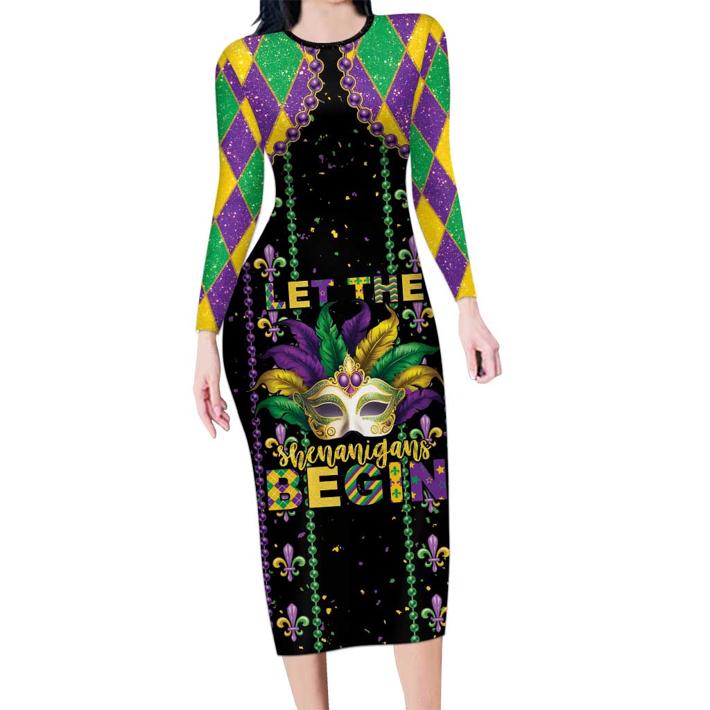 Funny Mardi Gras Long Sleeve Bodycon Dress Let The Shenanigans Begin