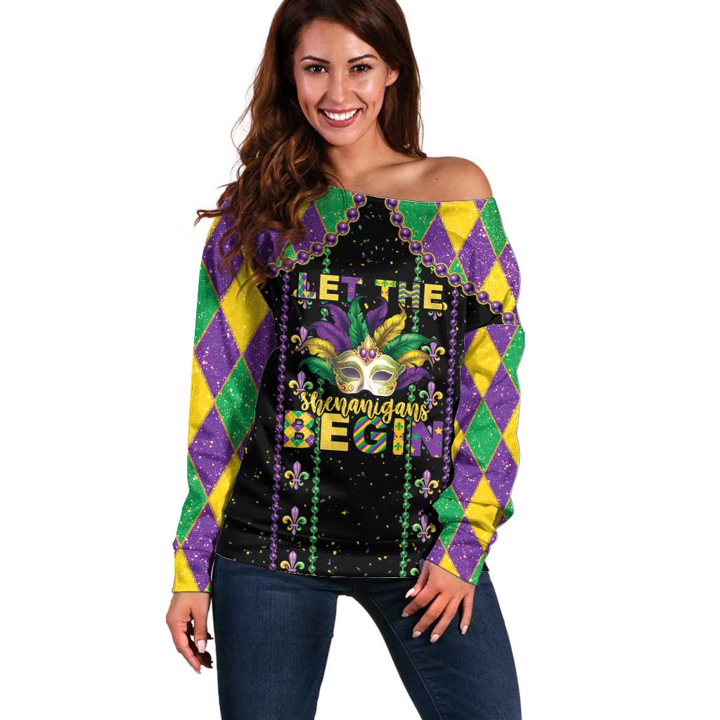 Funny Mardi Gras Off Shoulder Sweater Let The Shenanigans Begin