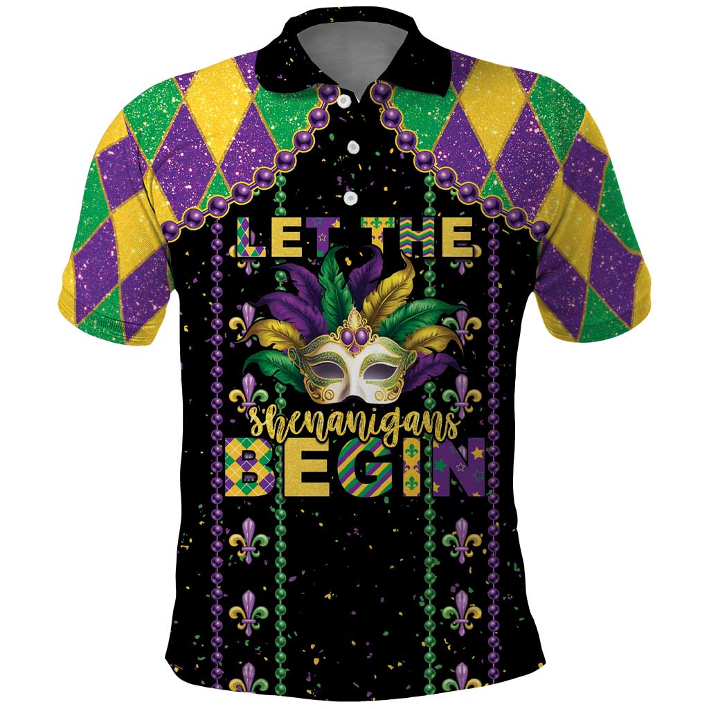 Funny Mardi Gras Polo Shirt Let The Shenanigans Begin