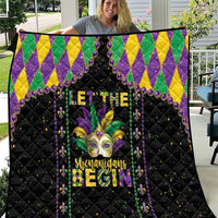 Black Mardi Gras quilt with purple, green, and yellow diamond border and fleur-de-lis text