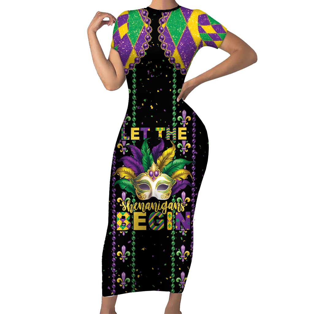 Funny Mardi Gras Short Sleeve Bodycon Dress Let The Shenanigans Begin LT05 - Wonder Print Shop