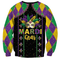 Black unisex sweatshirt with Mardi Gras mask and colorful 'Mardi Gras' front lettering