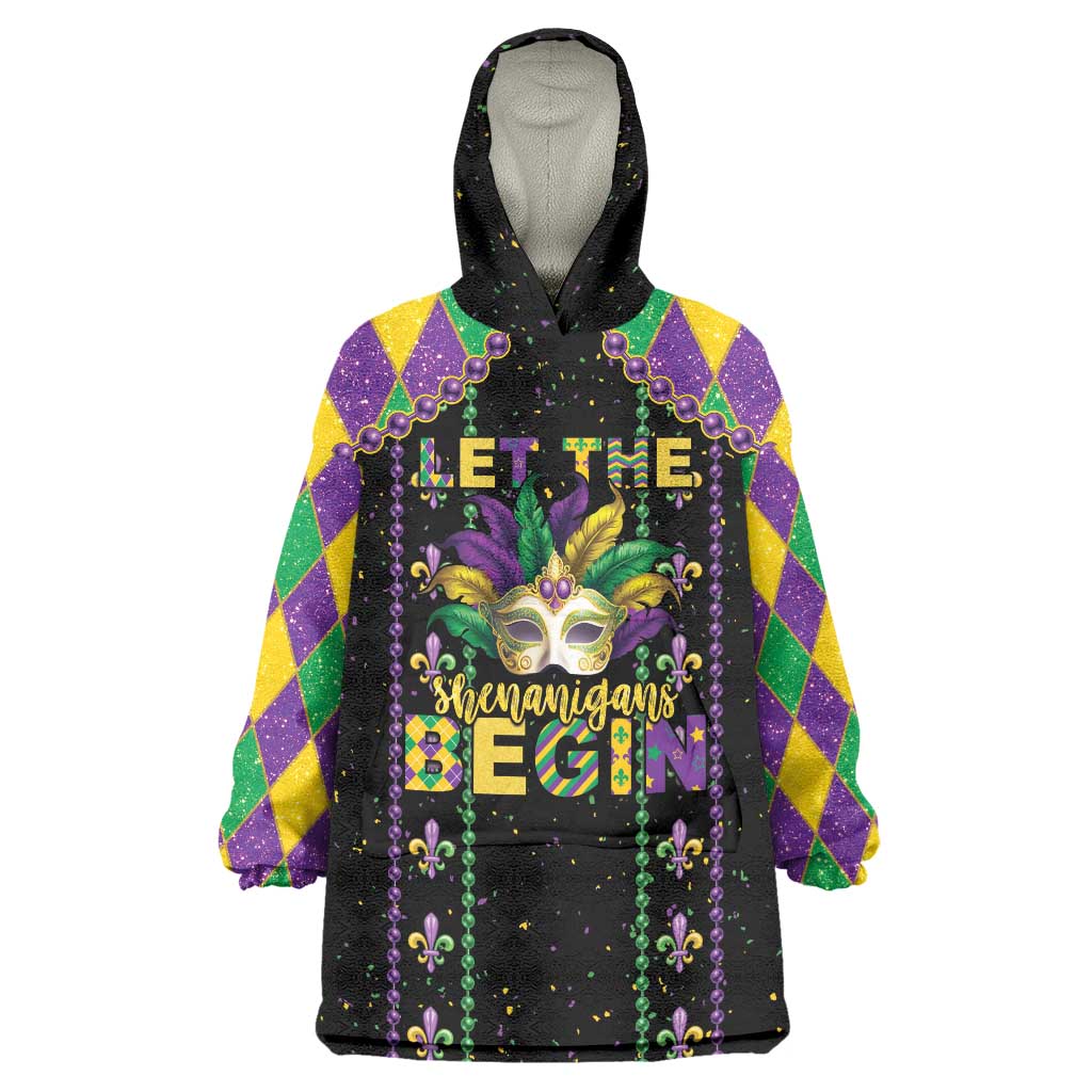 Funny Mardi Gras Wearable Blanket Hoodie Let The Shenanigans Begin