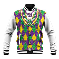 Colorful glitter baseball jacket with diamond pattern, bead-like trim, snap front