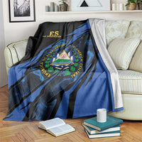 Black and blue El Salvador blanket with coat-of-arms triangle emblem and ES logo