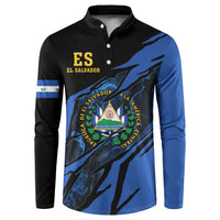 Black and blue button-front sweatshirt with El Salvador crest graphic