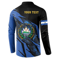 Black and blue button-front sweatshirt with 'YOUR TEXT' on back and crest graphic