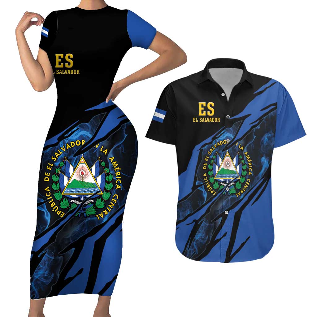 Personalised El Salvador Couples Matching Short Sleeve Bodycon Dress and Hawaiian Shirt Coat Of Arm Special Style