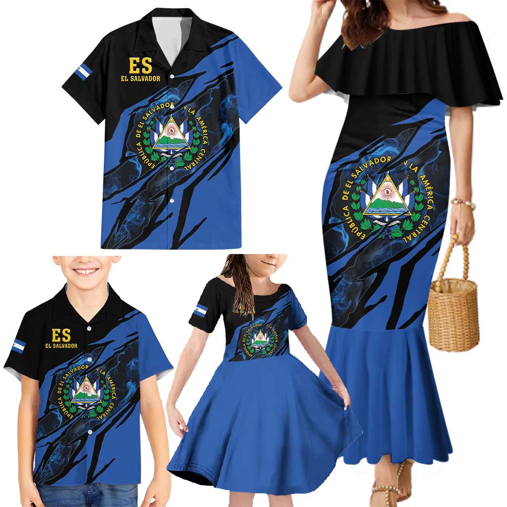 Personalised El Salvador Family Matching Mermaid Dress and Hawaiian Shirt Coat Of Arm Special Style