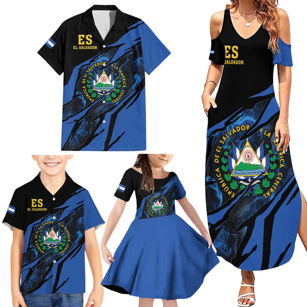 Personalised El Salvador Family Matching Summer Maxi Dress and Hawaiian Shirt Coat Of Arm Special Style