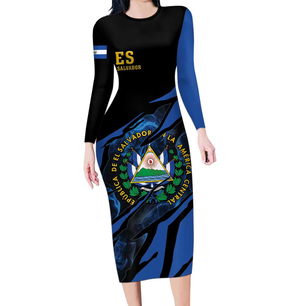 Personalised El Salvador Long Sleeve Bodycon Dress Coat Of Arm Special Style