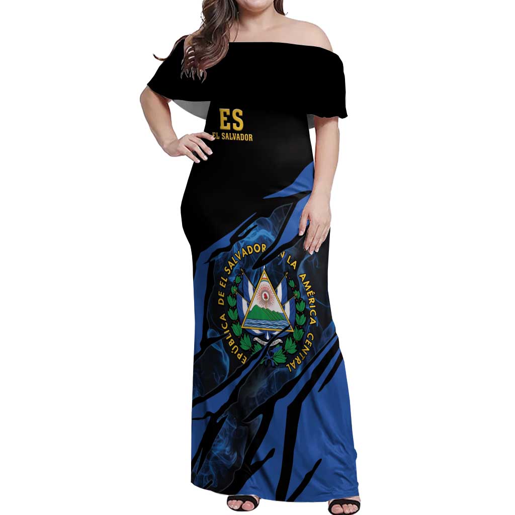 Personalised El Salvador Off Shoulder Maxi Dress Coat Of Arm Special Style