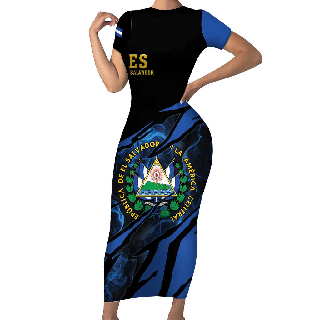 Personalised El Salvador Short Sleeve Bodycon Dress Coat Of Arm Special Style