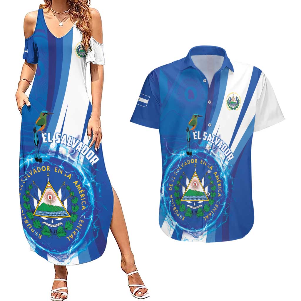 Personalised El Salvador Couples Matching Summer Maxi Dress and Hawaiian Shirt Torogoz Bird Salvadoran Pride