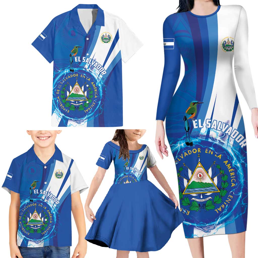 Personalised El Salvador Family Matching Long Sleeve Bodycon Dress and Hawaiian Shirt Torogoz Bird Salvadoran Pride