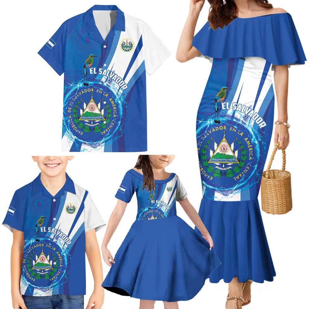 Personalised El Salvador Family Matching Mermaid Dress and Hawaiian Shirt Torogoz Bird Salvadoran Pride