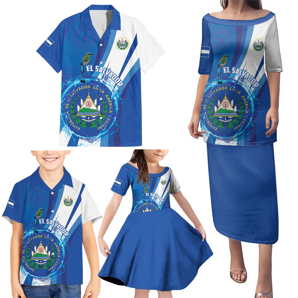 Personalised El Salvador Family Matching Puletasi and Hawaiian Shirt Torogoz Bird Salvadoran Pride