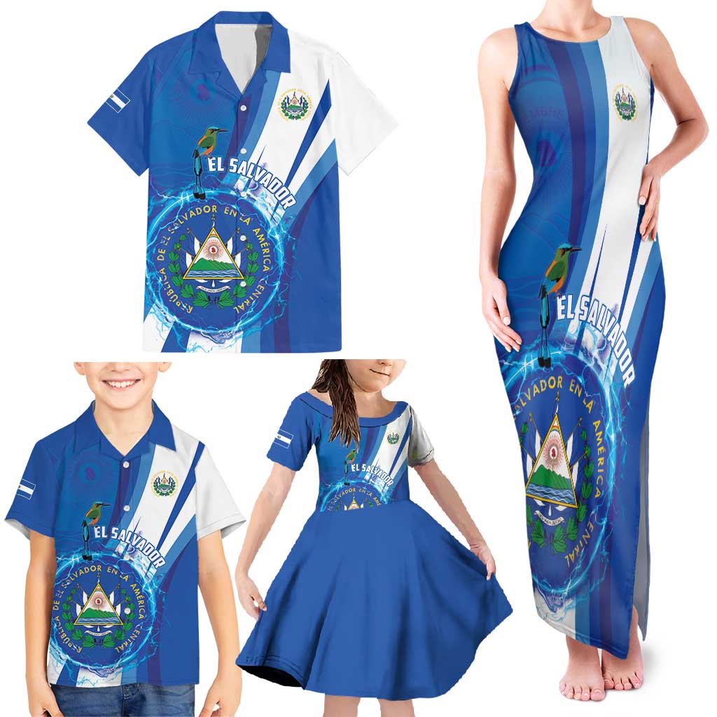 Personalised El Salvador Family Matching Tank Maxi Dress and Hawaiian Shirt Torogoz Bird Salvadoran Pride