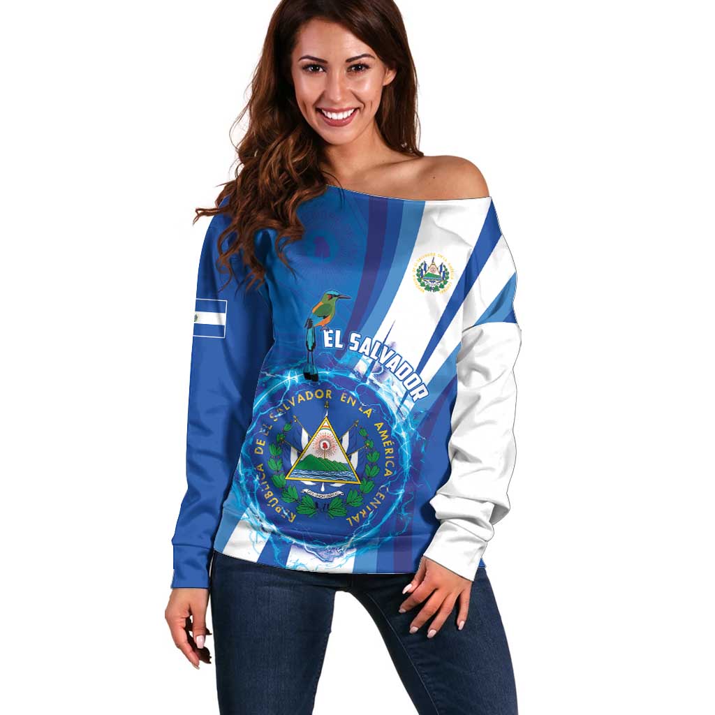 Personalised El Salvador Off Shoulder Sweater Torogoz Bird Salvadoran Pride