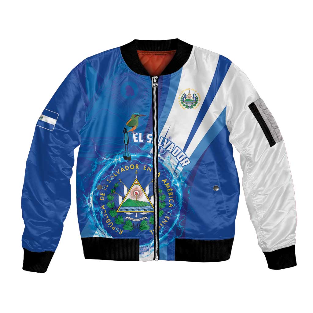 Personalised El Salvador Sleeve Zip Bomber Jacket Torogoz Bird Salvadoran Pride