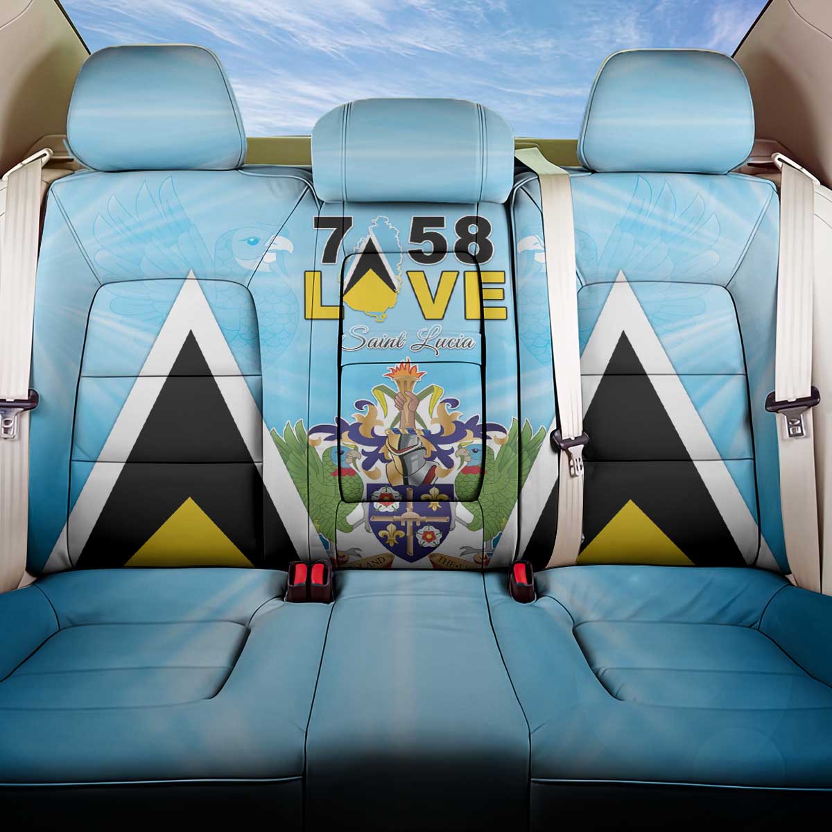 Saint Lucia 758 Back Car Seat Cover With Coat Of Arms