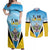 Personalised Saint Lucia 758 Couples Matching Off Shoulder Maxi Dress and Long Sleeve Button Shirt With Coat Of Arms