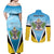 Personalised Saint Lucia 758 Couples Matching Off Shoulder Maxi Dress and Long Sleeve Button Shirt With Coat Of Arms