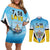 Personalised Saint Lucia 758 Couples Matching Off Shoulder Short Dress and Long Sleeve Button Shirt With Coat Of Arms