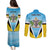 Personalised Saint Lucia 758 Couples Matching Puletasi and Long Sleeve Button Shirt With Coat Of Arms