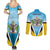 Personalised Saint Lucia 758 Couples Matching Summer Maxi Dress and Long Sleeve Button Shirt With Coat Of Arms