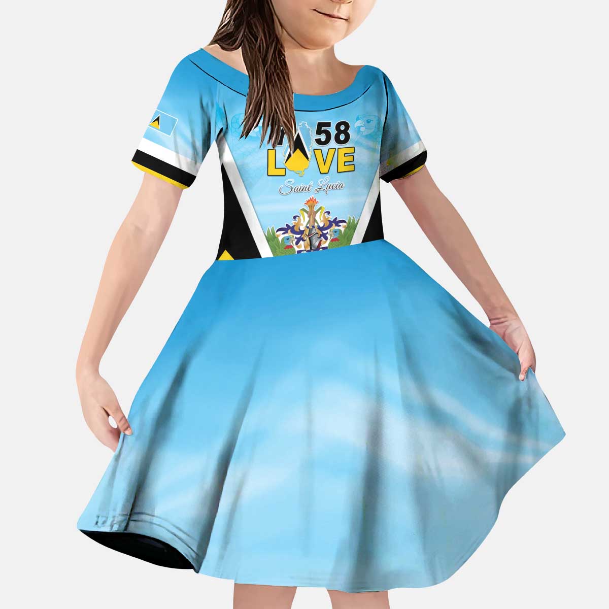 Personalised Saint Lucia 758 Kid Short Sleeve Dress With Coat Of Arms