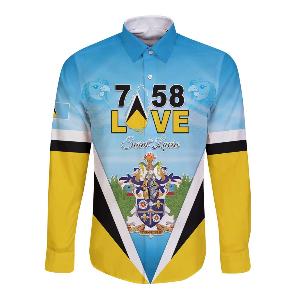 Personalised Saint Lucia 758 Long Sleeve Button Shirt With Coat Of Arms