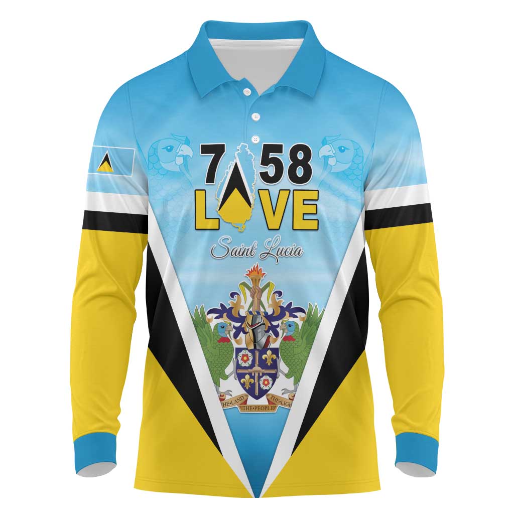 Personalised Saint Lucia 758 Long Sleeve Polo Shirt With Coat Of Arms