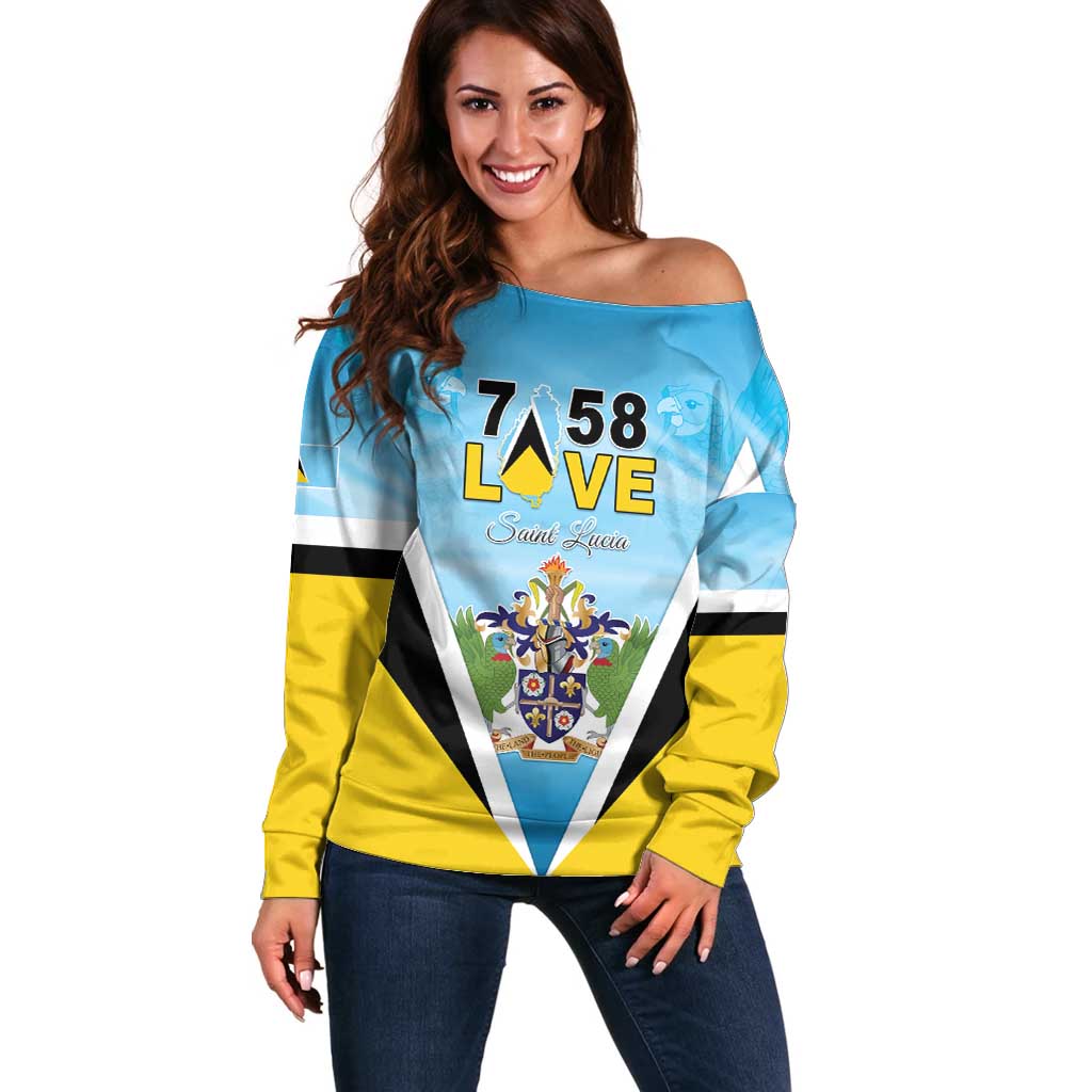 Personalised Saint Lucia 758 Off Shoulder Sweater With Coat Of Arms