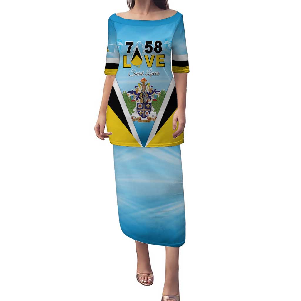 Personalised Saint Lucia 758 Puletasi With Coat Of Arms