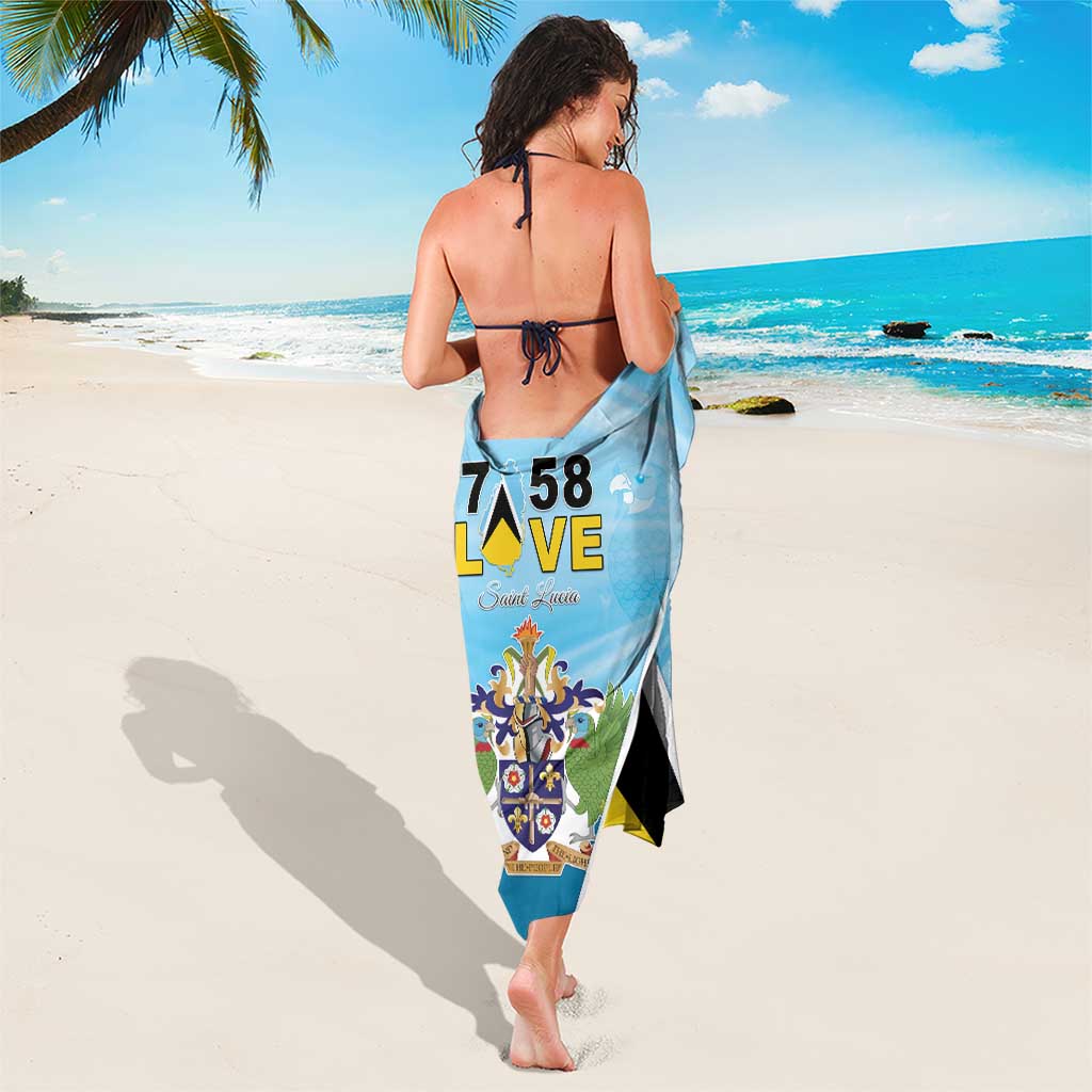 Blue sarong with coat of arms print and black/yellow triangle graphic, wrapped