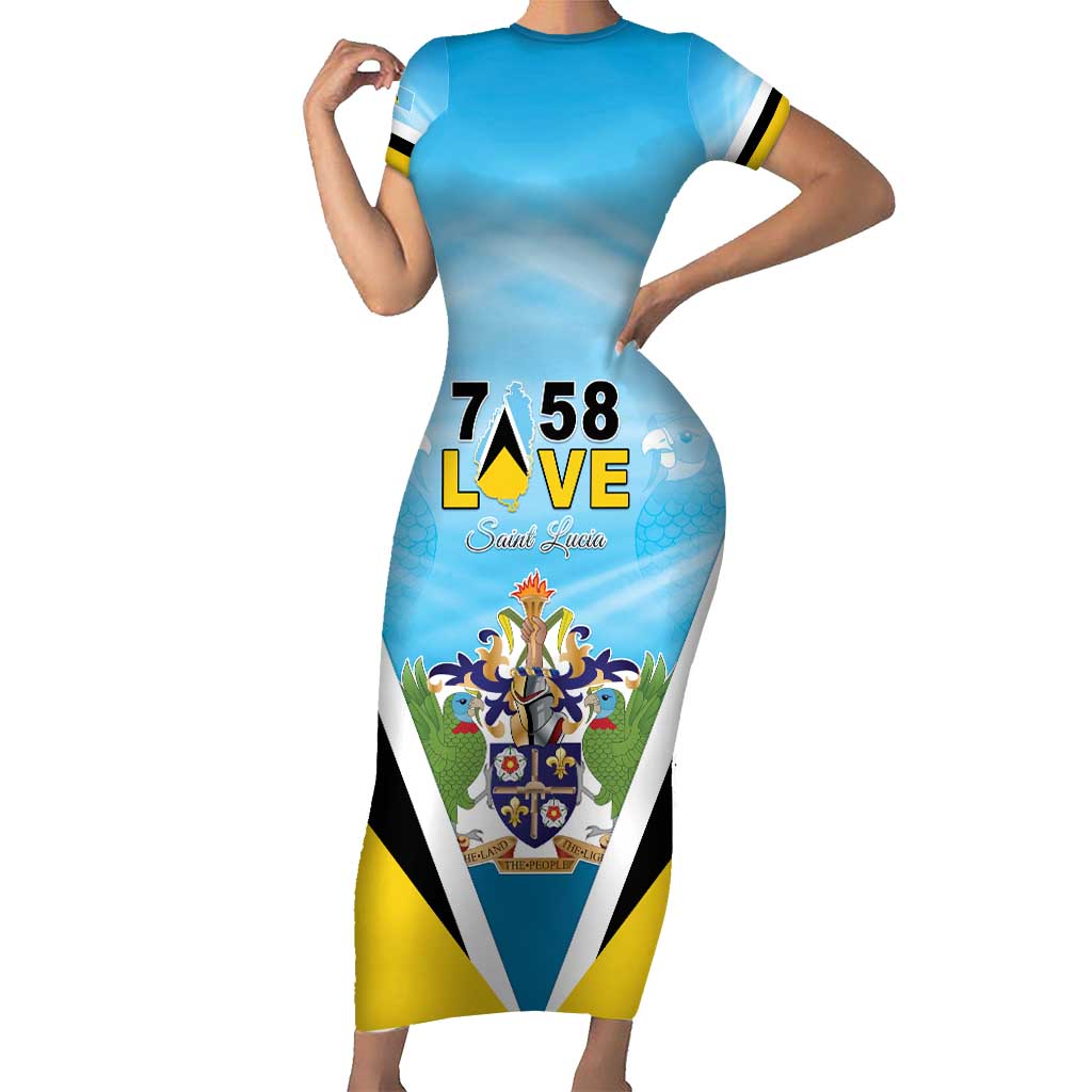 Personalised Saint Lucia 758 Short Sleeve Bodycon Dress With Coat Of Arms