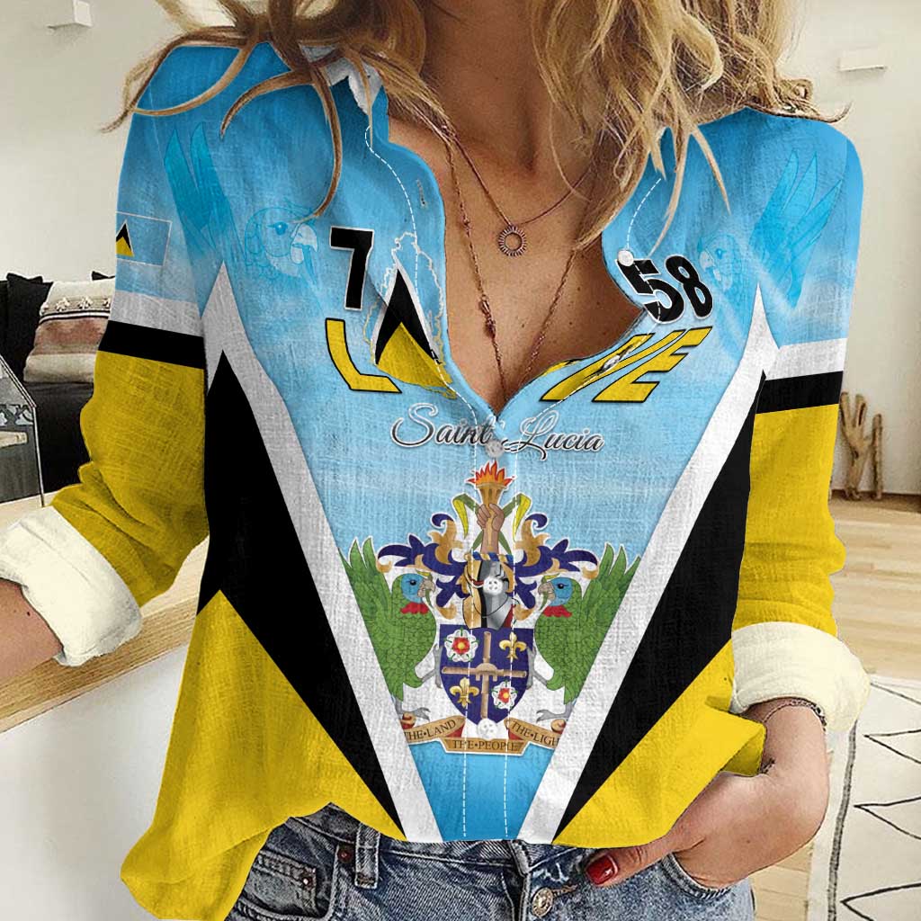 Personalised Saint Lucia 758 Women Casual Shirt With Coat Of Arms