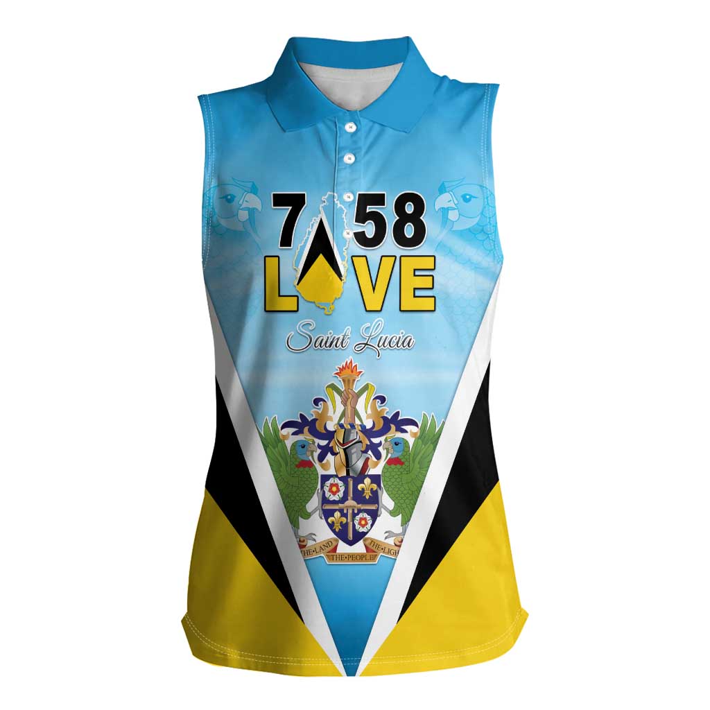 Personalised Saint Lucia 758 Women Sleeveless Polo Shirt With Coat Of Arms