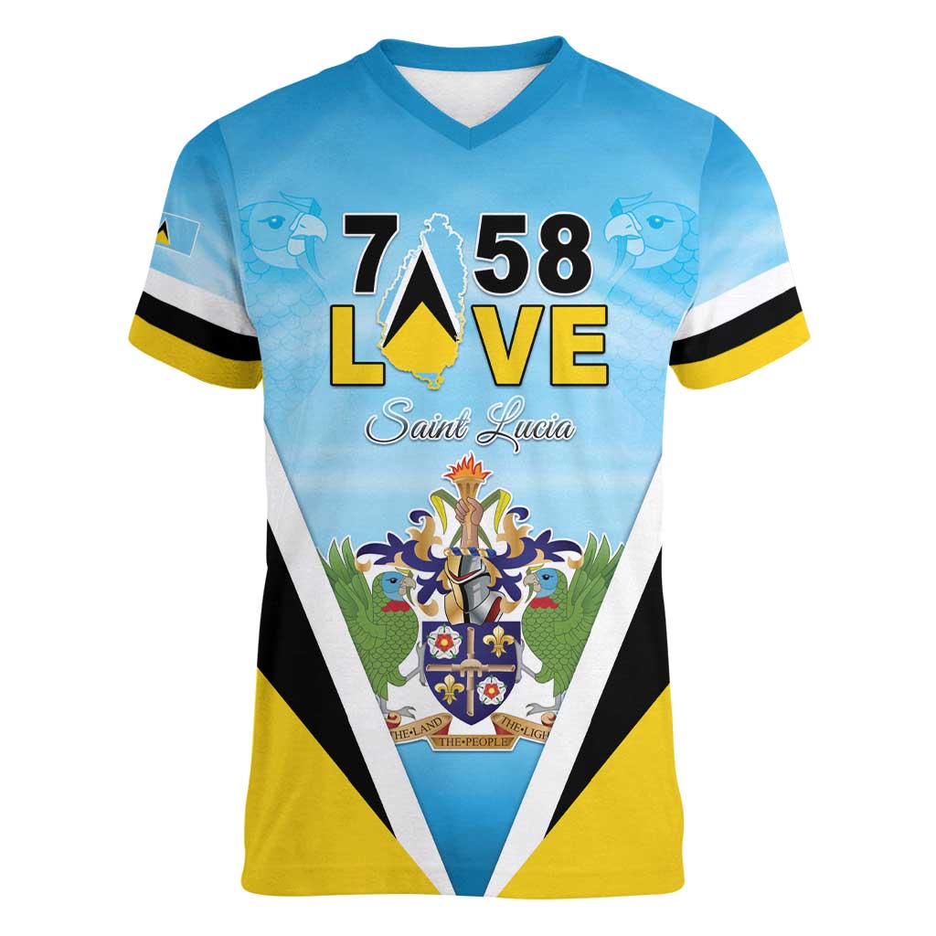 Personalised Saint Lucia 758 Women V-Neck T-Shirt With Coat Of Arms