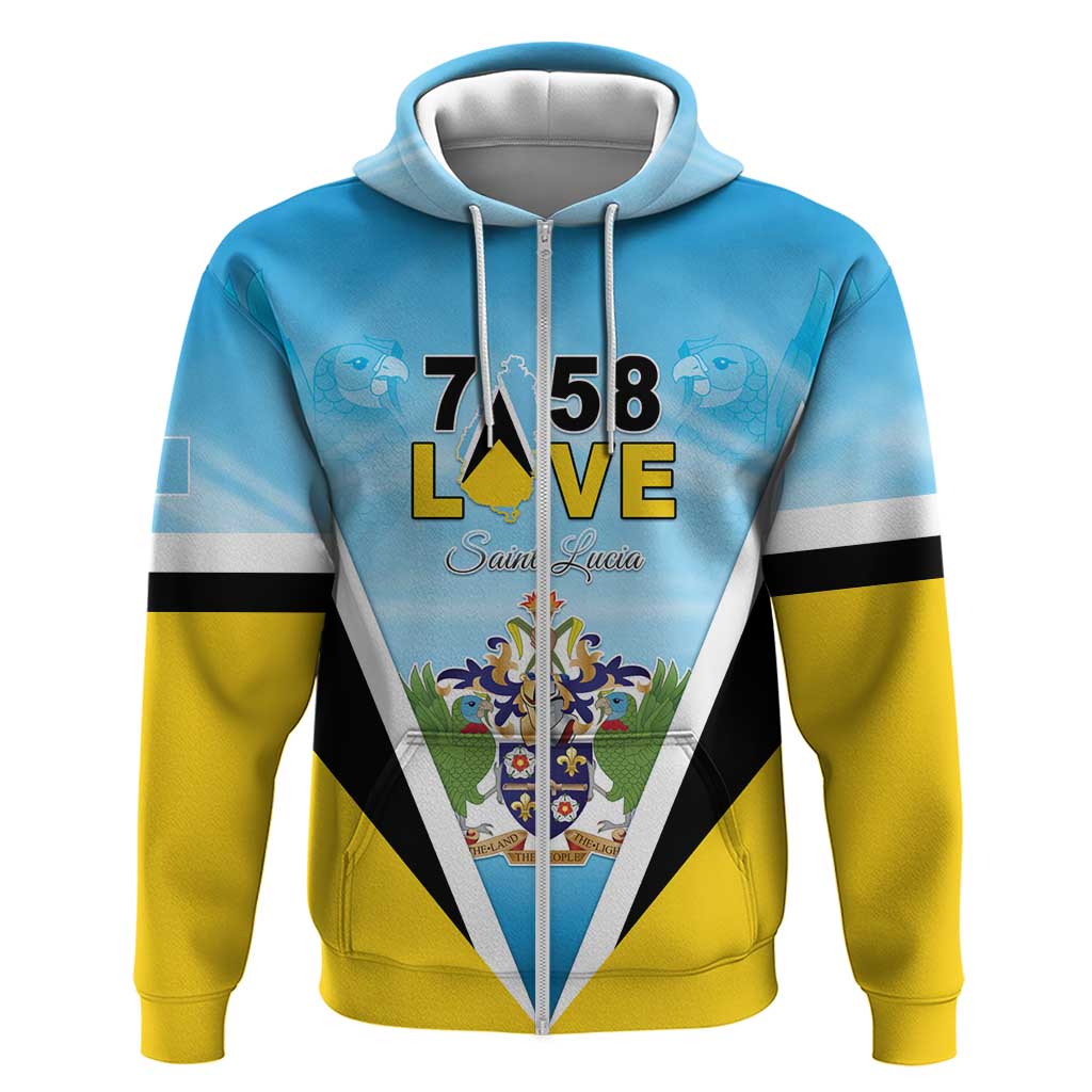 Personalised Saint Lucia 758 Zip Hoodie With Coat Of Arms