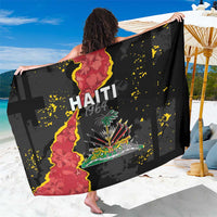 Black sarong coat with Haiti graphic, map, and coat of arms design