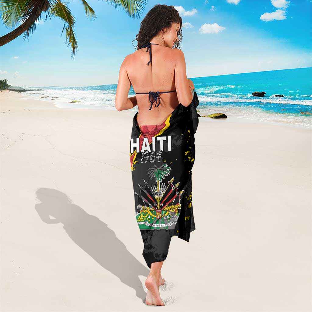 Black sarong coat draped on back with Haiti 1964 text and emblem