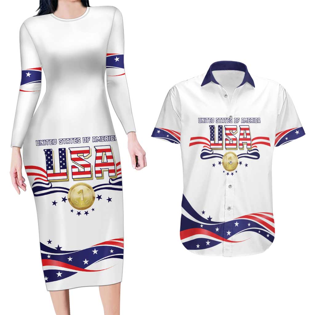 Custom USA 2024 Couples Matching Long Sleeve Bodycon Dress and Hawaiian Shirt Summer Sport Go United States LT05 - Wonder Print Shop